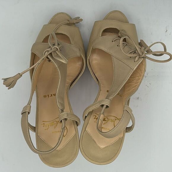 CHRISTIAN LOUBOUTIN Beige Leather Sometimes Lace Up Heels EU 36.5/ US 6.5 - Picture 9 of 13